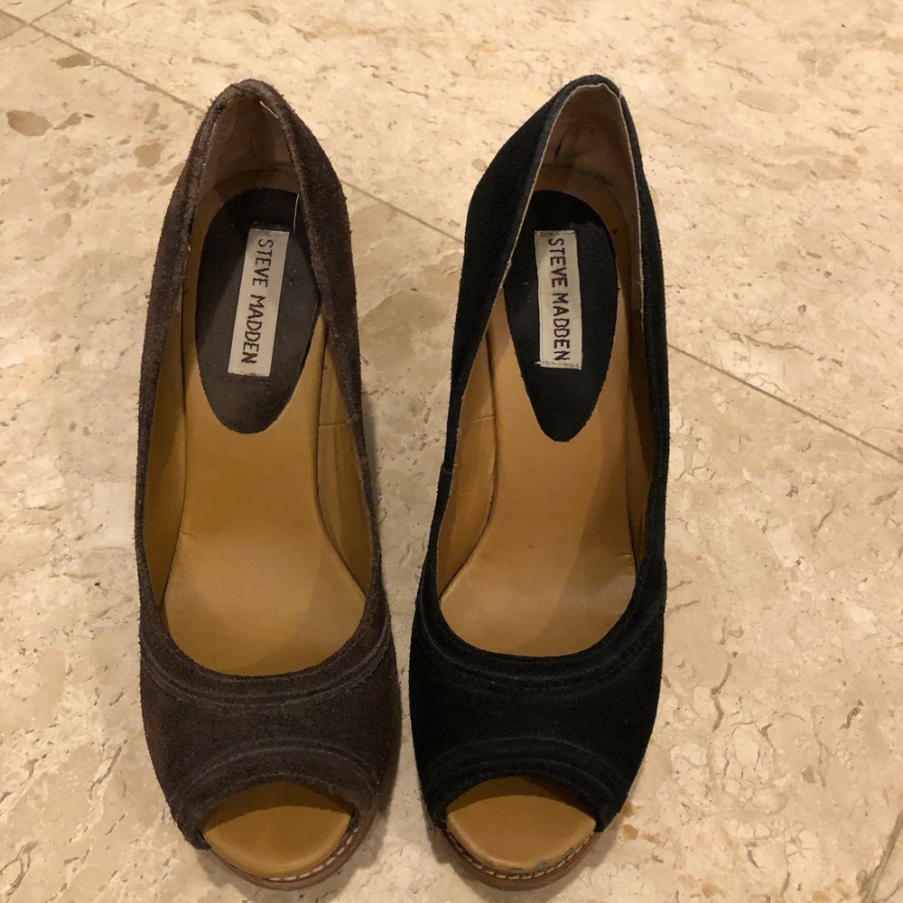 Steve Madden Suede peep toe wedges in Black, Brown